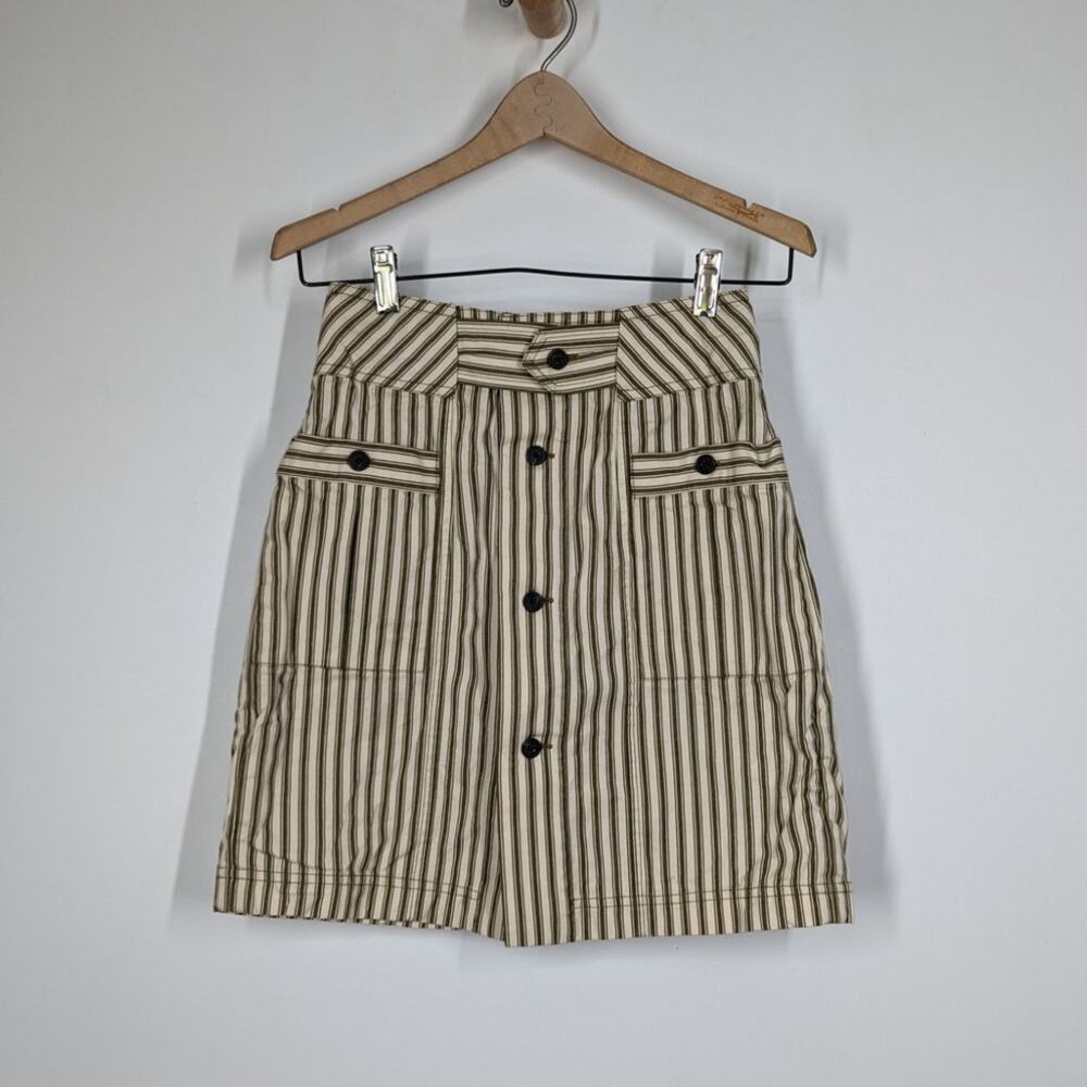 Mara Hoffman Lici Linen Skirt High Waisted Striped Button Front Size 2 Preowned - Picture 3 of 8